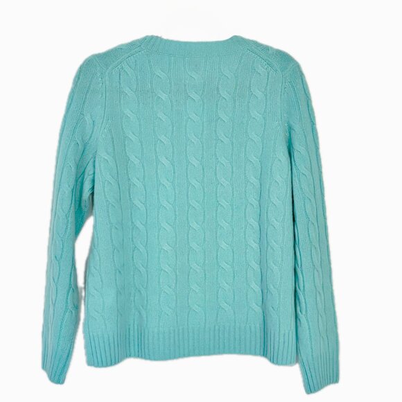 Joie 100% Cashmere Cable Knit Crew Neck Sweater Aqua Pullover Womens M NEW - Picture 3 of 12